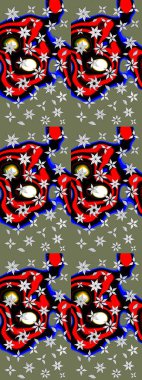 Bir sürü yeşil ve soyut çiçekli tropik eskiz deseni. Varicologreen Raster çizimi. Küçük çiçekte sevimli çiçek deseni var..