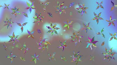 Düz Çiçek Elementleri Tasarımı. Raster illüstrasyonu. Renkli Bahar Teması eskiz kalıbı. Zarif çiçekler, gri renkte suluboya..