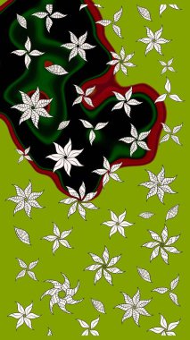 3D çiçekler, eskiz. Yeşil renklerde. Raster illüstrasyonu.