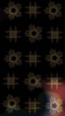 Bokeh siyahi, kahverengi, griler ve kar taneleriyle dekoratif Noel arkaplanı. Raster illüstrasyonu.