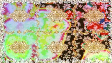 Geleneksel raster ve altın desen. Tarafsız renkler üzerinde klasik oryantal desen. Damask pürüzsüz süsü.