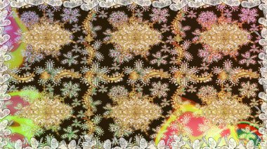 Süslü raster dekorasyonu. Kahverengi renklerde altın element. Kahverengi yerine altın rengi klasik barok çiçekli desenler. Lüks, kraliyet ve Viktorya dönemi konsepti.