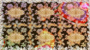 Kusursuz altın desen. Raster oryantal süs. Altın elementlerle kahverengi renklerde altın desen.