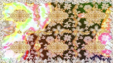 Kusursuz klasik raster altın desenli. Klasik klasik klasik arka plan. Raster illüstrasyonu. Tarafsız renklerde, altın elementlerle kusursuz desen. Geleneksel oryantasyon süsü.