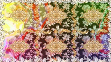 Tarafsız renklerde desen. Raster Golden Mehndi kusursuz desen. Kına dövmeli süs çiçekleri, altın çıkartmalar, mehndi ve yoga tasarımı, kartlar ve parmak izleri..