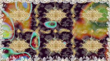 Doğu tarzı arabesk. Kusursuz altın desenli bukleler. Raster altın desen. Altın elementli kahverengi renkler. Raster illüstrasyonu.