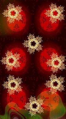 Silhouette snow flake sign isolated brown and red colors. Raster illustration. Graphic element decoration. Snowflake mosaic icon. Symbol winter, frozen, Christmas, New Year holiday. Flat design.