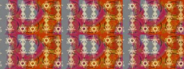 Raster Beautiful fabric pattern. Raster watercolour floral pattern, delicate flowers, gray, orange and red flowers, greeting card template.