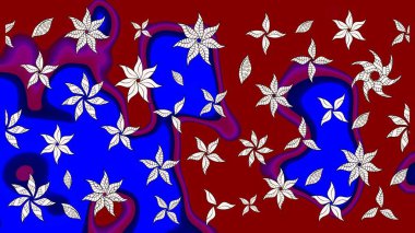 Watercolor, hand drawn. Flowers on red and blue. Raster stock. Sketch background pattern.