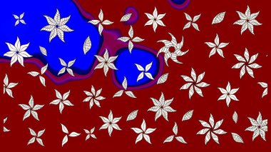 Kırmızı ve mavi renkler üzerine çiçek desenli eskiz, el yapımı papatyalar, papatyalar. Tekrarlayan çiçek arkaplanı, zarif kırmızı ve mavi çiçek duvar kağıdı.