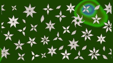 Raster Floral Illustration, Asyalı tekstil. Yeşil ve nötr renklerdeki etnik çiçeklerle zarif eskiz deseni.