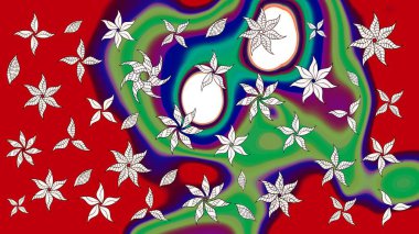 Raster illüstrasyonu. Eski moda arka plan. Desen, çizim, çiçek sınırı. Çiçek çelengi. Güzel, parlak, pürüzsüz kumaş, tuval. Kıvırcık, parlak örgü.