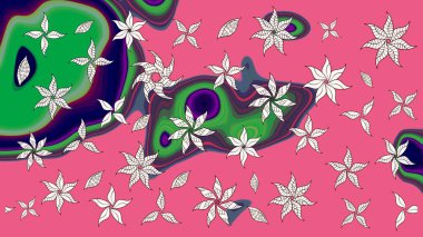 Süslü kumaş deseni. Raster illüstrasyonundaki çiçek desenli çizim. Renkli Bahar Teması eskiz kalıbı. Düz Çiçek Elementleri Tasarımı.