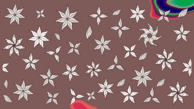 Çiçeksel fantezi tasarımı ve parlak bir arka plan çizimi. Renkli Bahar Teması eskiz kalıbı. Düz Çiçek Elementleri Tasarımı.