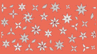 Raster illustration. Colour Spring Theme sketch pattern Background. Sketch floral pattern with flowers, watercolor. Flat Flower Elements Design. Flowers on orange and neutral colors.