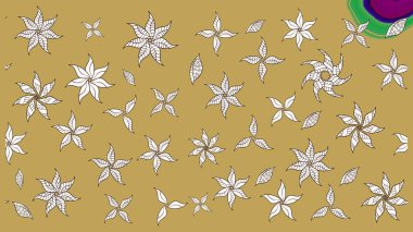 Düz Çiçek Elementleri Tasarımı. Güzel kumaş deseni. Renkli Bahar Teması eskiz kalıbı. Raster illüstrasyonu. Zentangle soyut çiçekleri. Çiçek tozu..