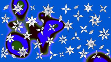 Raster illüstrasyonu. Yumuşak, bahar çiçekleri mavi ve nötr renklerde. Raster çiçek desenli ve çiçekli..