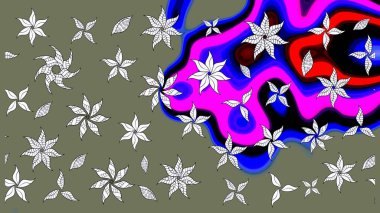 Abstract flower sketch pattern background. On green and blue colors. Cute Floral pattern in the small flower. Raster illustration. Raster pattern.