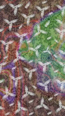 Çiçek süslemeli çizim deseni. Raster illüstrasyonu. Kahverengi renkte çiçekler.