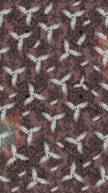 Zarif, parlak ve eskiz kahverengi çiçek desenli tasarım. Raster. Sabıka baskıları, bebek kıyafetleri, duvar kâğıtları, paket kutuları vb..