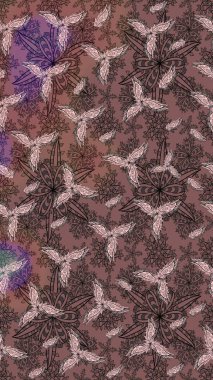 Çiçek ve yapraklı karalama şeklinde Raster çiçek deseni. Kahverengi renklerde bahar çiçekleri. Raster illüstrasyonu.