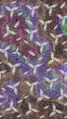 Tarafsız renklerde çiçekler. El çizimi çiçekli soyut çizim kalıbı. Raster illüstrasyonu.