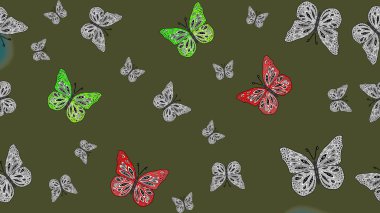 Sonsuz. Raster. Moda Kumaşı Tasarımı. Çizim, karalama, karalama. Kelebekli soyut çiçek arkaplanı çiz.