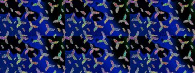 Noel mavisi, siyah ve yeşil. Raster illüstrasyonu. Sihirli mavi, siyah ve yeşil tatil soyut arka plan yıldız ve düşen kar taneleri.