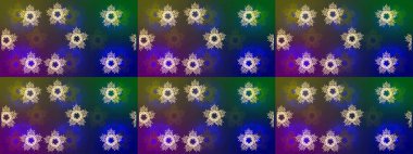 Düz kar karalama ikonları, kar taneleri silueti mavi, yeşil ve menekşe renkleri noel afişi, kartlar. Yeni yıl kar tanesi. Güzel soyut kar tanesi raster tasarımı..