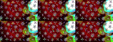 Flowers on red and brown colors. Colour Summer Theme sketch pattern Background. Sketch retro pattern with flowers. Flat Flower Elements Design.