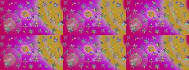 Taslak dekoratif arka plan, çiçek mandala. Mor ve sarı renklerde. Raster illüstrasyonu. Çiçek..