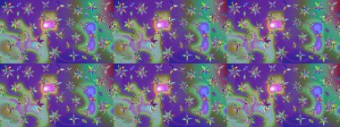 Mor ve yeşil renklerde. Raster illüstrasyonundaki çiçek desenli çizim. Güzel kumaş deseni. Raster illüstrasyonu.