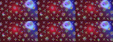 On purple and red colors. Raster illustration. 3d flowers, sketch.