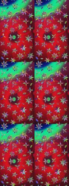 Kırmızı ve yeşil renkte çiçekler olan çiçek deseni çiz. Suluboya tarzında kırmızı ve yeşil renkte çiçekler.