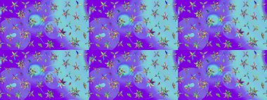 Güzel kumaş deseni. Mor ve mavi renklerde. Raster illüstrasyonu. Raster illüstrasyonunda çiçek deseni çizimi.