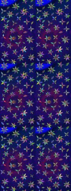 Raster suluboya çiçek deseni, narin çiçekler, mavi ve mor çiçekler, tebrik kartı şablonu. Güzel kumaş deseni.