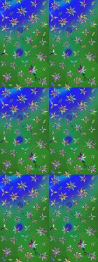 Yeşil ve mavi renkte çiçekler. Raster illüstrasyonunda çiçek deseni çizimi.