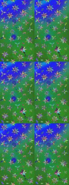 Yeşil ve mavi renkte çiçekler. Raster illüstrasyonunda çiçek deseni çizimi.