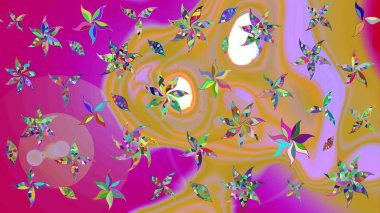 Cute Floral pattern in the small flower. Raster illustration. Flowers on magenta and yellow colors.