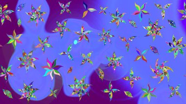 Raster deseni. Bahar çiçekleri dallı desen, mor ve mavi renkler çiçekli siluet.