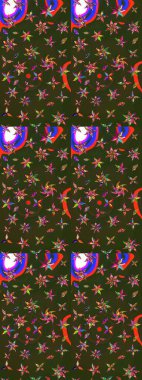 Raster illüstrasyonu. Raster deseni. Soyut çiçek çizim kalıbı arka planı. Gri ve yeşil renklerde. Küçük çiçekte sevimli çiçek deseni var..