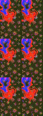 Gömlek baskısı için çiçek boyası. Gri ve yeşil renkli çiçekler. Çiçek eskiz kalıbı geçmişi.