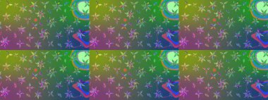 Raster deseni. Karalama çiçekleri çizim kalıbı. Sanat ilham verici ve mavi renkli çiçekler ve arkasında iz bırakıyor. Yeşil ve mavi el çizimi desen.