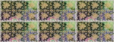 Çiçek deseni. Duvar kâğıdı barok, İspanyol kumaşı. Gri ve nötr renklerde altın elementler. Kusursuz raster arka plan. Şekil grafik deseni.