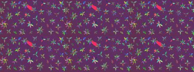 Çiçek kolajı. Raster deseni. Doğa. Çiçek kompozisyonu. Çiçek arkaplan. Küçük çiçekte güzel bir desen var. - mor ve yeşil çiçekler.