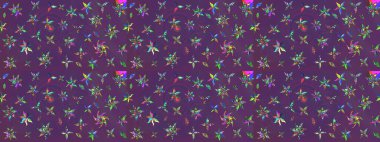 Motley illüstrasyonu. Küçük çiçekte güzel bir desen. Çiçekli bahar çiçekleri. Küçük renkli çiçekler. Moda baskıları için zarif bir şablon.