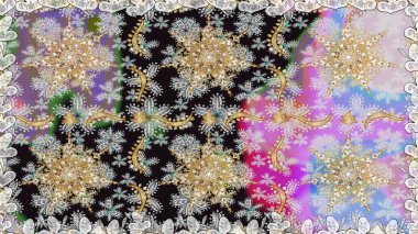 Classic vintage background. Seamless pattern on gray and neutral colors with golden elements. Seamless classic raster golden pattern. Raster illustration. Traditional orient ornament.