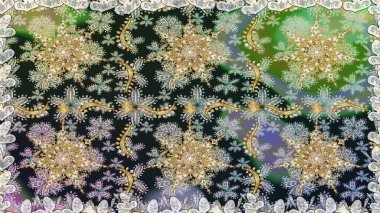 Kusursuz altın desen. Raster altın çiçek süsü brokar kumaş ve cam desenli. Çiçek desenli altın metal. Altın elementli gri renkler.