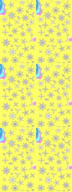 Raster düz çiçek çizim deseni. Hediye ambalaj kağıdı, tebrik kartları, posterler ve pankart tasarımı. Sarı ve beyaz renkte çiçekler.