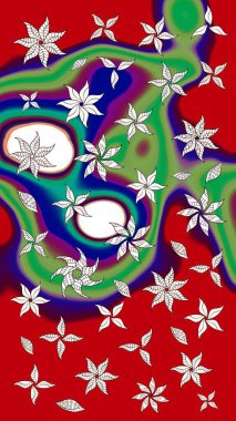 Asya tekstil tarzında. Güzel kumaş deseni. Çiçek desenli çizim. Renkli Bahar Teması eskiz kalıbı. Raster illüstrasyonu. Düz Çiçek Elementleri Tasarımı.